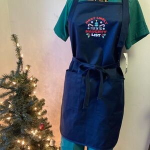 Festive Blue Apron with Naughty List Design